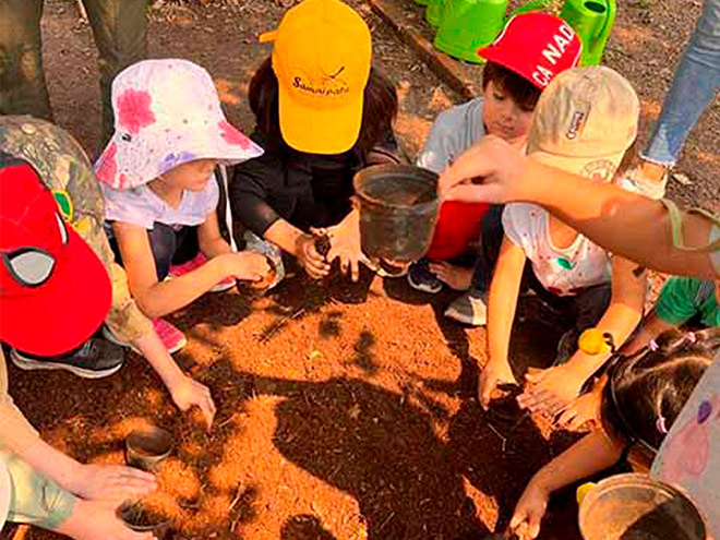Niños plantando semillas