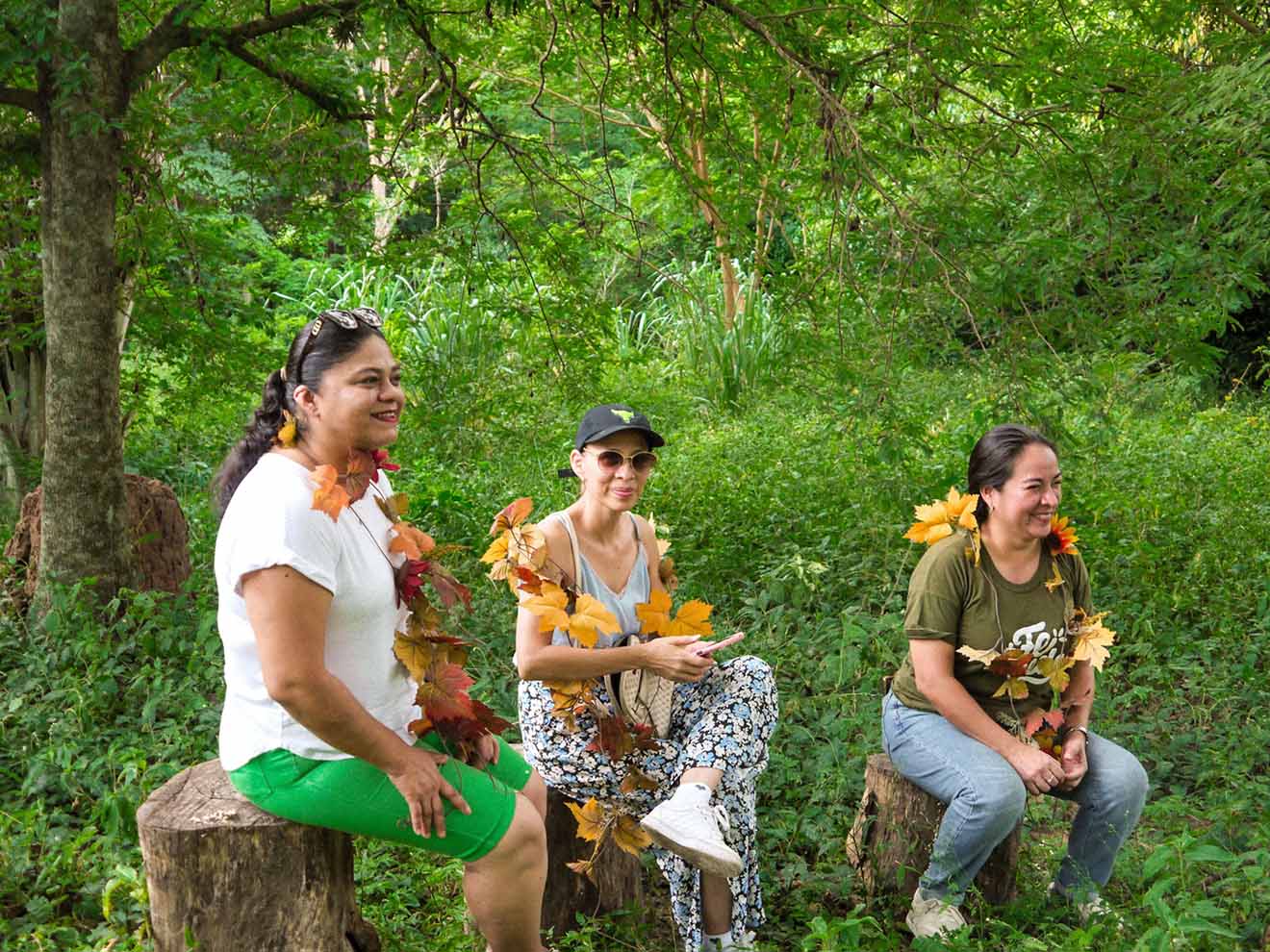 Señoras compartiendo en el bosque